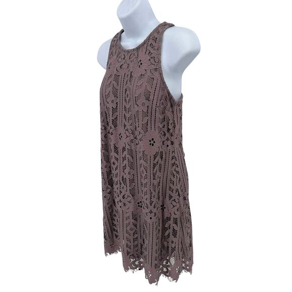 Speechless Purple Lace Mini Shift Dress Juniors S Keyhole Back Lined Scallop Hem - Picture 4 of 9